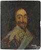 English oil on panel portrait of King Charles, 12 1/2'' x 10 1/4''.