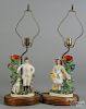 Pair of Staffordshire spill vase table lamps, 11'' h.