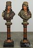Pair of Austrian painted terra cotta figures of a Turkish man and woman, late 19th c., mounted