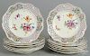 Set of twelve Herend painted porcelain reticulated plates, 10'' dia.