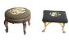 Foot Stools, One With Brass Claw Feet  1900, H 8'' 2 pcs
