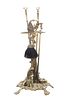 Brass Fire Tool Stand And Tools, Hunting Motif H 23'' W 12''