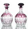 Czechoslovakia Crystal Overlay Decanters, Lavender And Clear H 9'' 2 pcs