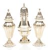 Sterling Silver Muffineer, Salt And Pepper Shakers C. 1920, H 6.5" And 7.2" 3 pcs