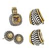 David Yurman 18K Gold And Sterling Earrings (2 Pairs) And Pendant