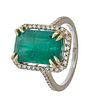 6.19 Natural Emerald, Diamond & 14kt White Gold Ring, Size: 6.5, 5.11g