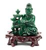 CHINESE CARVED MALACHITE SEATED FIGURE H 4.5" W 3.5" D 2" 