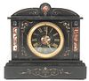 Black Belgian Marble Mantle Clock C. 1880, Retailed By Roehm & Wright, H 10'' W 10.5''