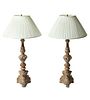 Italian Style Pair Of Carved Wood Lamps  1920, H 32'' W 7'' L 7''