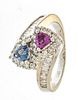 18tk Gold, Sapphire And Diamond Ring, Size 7