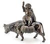 Japanese Bronze Sculpture, Daikokuten Riding A Bull, H 17.5'' L 19''