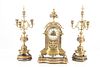 French Bronze Mantle Clock And Candelabras C. 19th.c., H 20'' 3 pcs