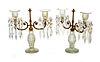 Regency Style Pair Of Crystal And Bronze Two Light Candelabra H 12.25'' L 11.75'' Depth 4''