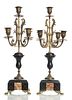 French Bronze, Black & Rouge Marble Candelabra, C. 1900, H 16.5'' W 6'' 1 Pair