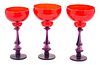 Daum Pate De Verre,  Dali Signed, Ruby And Lavender Frosted Stem Chalices, H. 7.75-8"  1970, 3 pcs