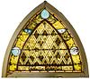 Leaded And Stained Glass Large Arched Window C. 1900, H 50'' W 56''