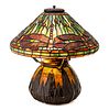 Leaded Art Glass Dragonfly Table Lamp, H 18'' Dia. 16''