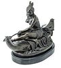AFTER DUCHOISELLE (FRENCH 19TH C.) BRONZE SCULPTURE, H 10", L 15", INDIAN MAIDEN IN A CANOE 