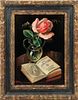 HENRY MONNIER, OIL ON BOARD, H 13" W 9" STILL LIFE WITH ROSES