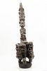 AFRICAN CONGO, CARVED WOOD TOTEM FORM PIPE, H 29.75", W 8", D 14" MASK AND ANIMAL FIGURES (REPTILES ETC.) 