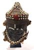 AFRICAN CARVED WOOD HEADDRESS WITH COWRIE SHELLS, HAIR AND BEADS, H 16", W 11", D 9"