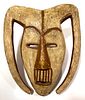 KWALE CONGO AFRICAN CARVED POLYCHROME WOOD MASK,   H 13.5", W 13", D 2.5"