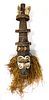 AFRICAN IVORY COAST SENUFO, POLYCHROME AND CARVED WOOD WITH RAFIA, H 36", W 6", D 6" 