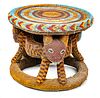 AFRICAN CAMEROON BEADED THRONE WITH ANIMAL FORM SUPPORT, H 18", W 20", L 20" 