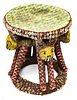 AFRICAN, CAMEROON BEADED THRONE WITH ANIMAL FORM SUPPORTS, H 18.5", W 15.5", D 17"