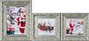 Christmas Giclees On Canvas, Santa Claus, Frosty The Snowman And Reindeer, Group Of Three H 25.5'' W 19.5''