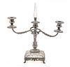 Pairpoint 2 Arm Candelabrum, Silver Plate And Crystal C. 1930, H 14'' W 13'' 1 pc