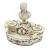 French Porcelain And Bisque Inkwell H 6.25'' W 7.25'' Depth 4.5''