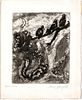 MARC CHAGALL (FRENCH/RUSSIAN, 1887–1985) ETCHING ON MONTVAL LAID PAPER, 1927-30 H 11.75" W 9.5" (PLATE) LE RENARD ET LES POULETS D'INDE (FROM FABLES D