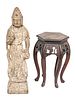 ASIAN CARVED STONE STANDING QUAN YIN, H 30", W 7.5", D 6" 