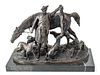 AFTER PIERRE JULES MENE (FRENCH, 1810-1879) BRONZE SCULPTURE, H 11", L 13.5", THE FOX HUNT 