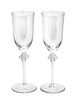 LALIQUE (FRANCE) 'ROXANE' PATTERN FROSTED AND CLEAR GLASS STEMWARE, PAIR, H 9", DIA 2.75" 