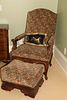 OPEN ARM CHAIR AND OTTOMAN, H 44", W 26", D 36" 