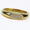 Lady's Roberto Coin style Micro Pave Set Diamond and 18 Karat Yellow Gold Hinged Bangle Bracelet