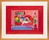 PETER MAX (GERMAN-AMERICAN B. 1937) LITHOGRAPH & ACRYLIC ON PAPER, H 37.5" W 50" 