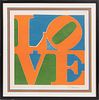 ROBERT INDIANA. (AMERICAN, 1928–2018) ETCHING AND AQUATINT IN COLORS, ON HANDMADE PAPER, CIRCA 1981, H 20" W 19.75" LOVE 