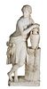 ITALIAN CARVED MARBLE SCULPTURE, 19TH C, H 31", W 14", CLASSIC FIGURE WITH URN 