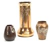 HEINTZ STERLING ON BRONZE VASES, EARLY 20TH C., THREE PIECES, H 3.5", 4" AND 8.25" 