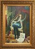 UNSIGNED OIL ON CANVAS, H 39", W 29", SEATED  GIRL READING 