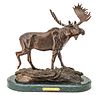 AFTER  FREDERIC  REMINGTON, BRONZE MOOSE H 13.5" - 15" L 13" "COMING TO THE CALL" 