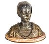 ROLAND GRANGE-COLOMBO (FRENCH, 19TH C) BRONZE BUST, H 14", W 15", GRANDE DAME PATRICIENNE FLORENTINE 