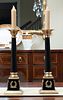 EMPIRE STYLE PATINATED METAL CANDLESTICKS, PAIR, H 16", W 5"