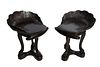 CARVED MAHOGANY SHELL FORM STOOLS, SET OF FOUR H 25" W 18" D 19" 