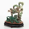 CHINESE CARVED JADEITE SCULPTURE, H 9.25", L 7", LION AND DRAGON 