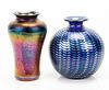 STEVEN CORREIA AND CARLSON ART GLASS VASES, LATE 20TH C., TWO PIECES, H 6" AND 7" 