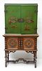 CHINOISERIE DECORATED CABINET, C. 1920 H 65", W 37", D 17" 